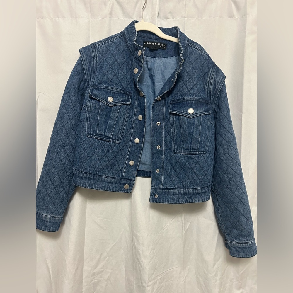Veronica Beard Blue Quilted Denim Jacket killian jacket